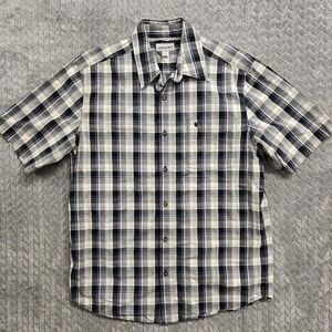 Carhartt Shirt Relaxed Fit Mens Large Blue Gray Plaid Short Sleeve Button Front‎